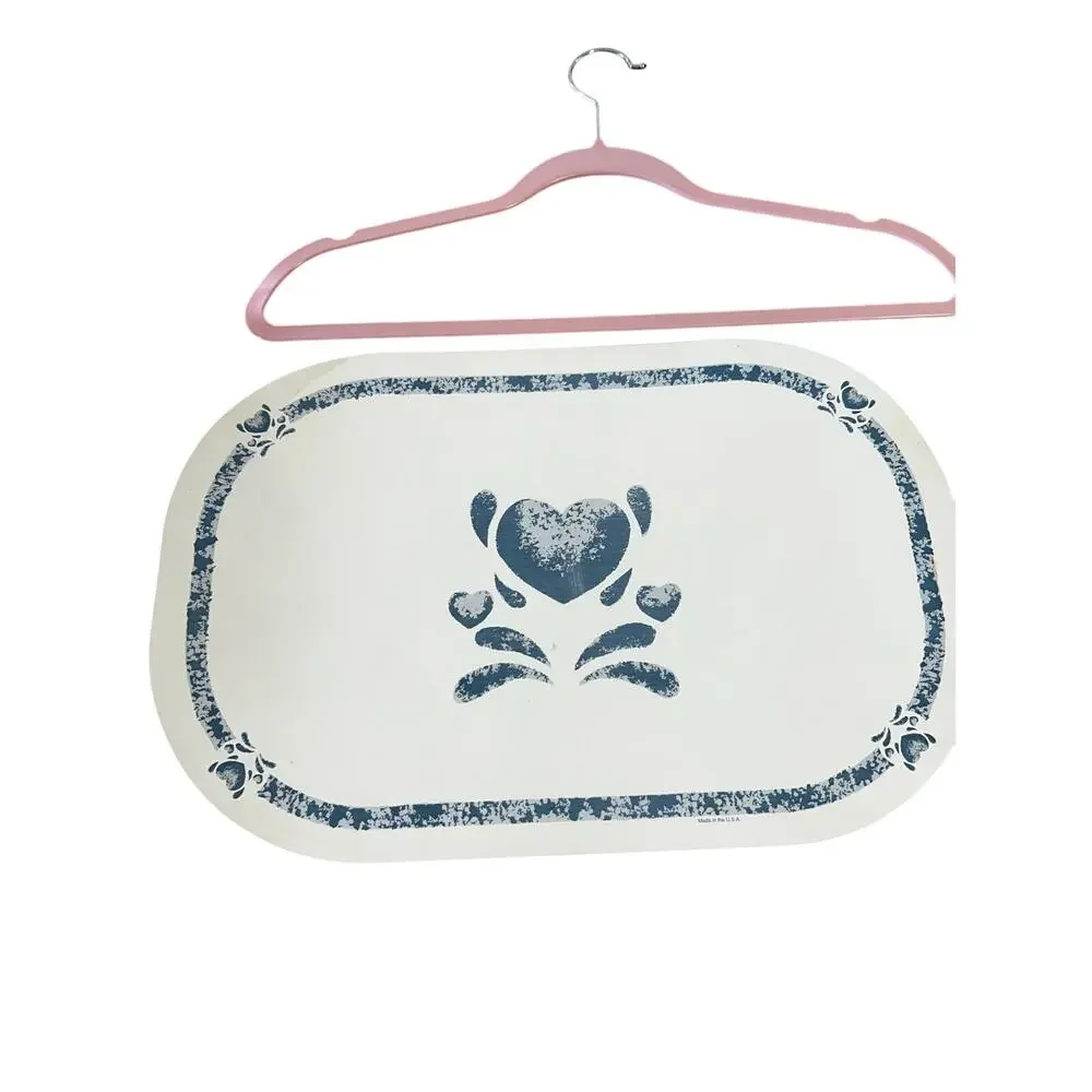 Vintage Corelle Blue Hearts Vinyl Placemats, Set of 8, Oval, Cottagecore Country